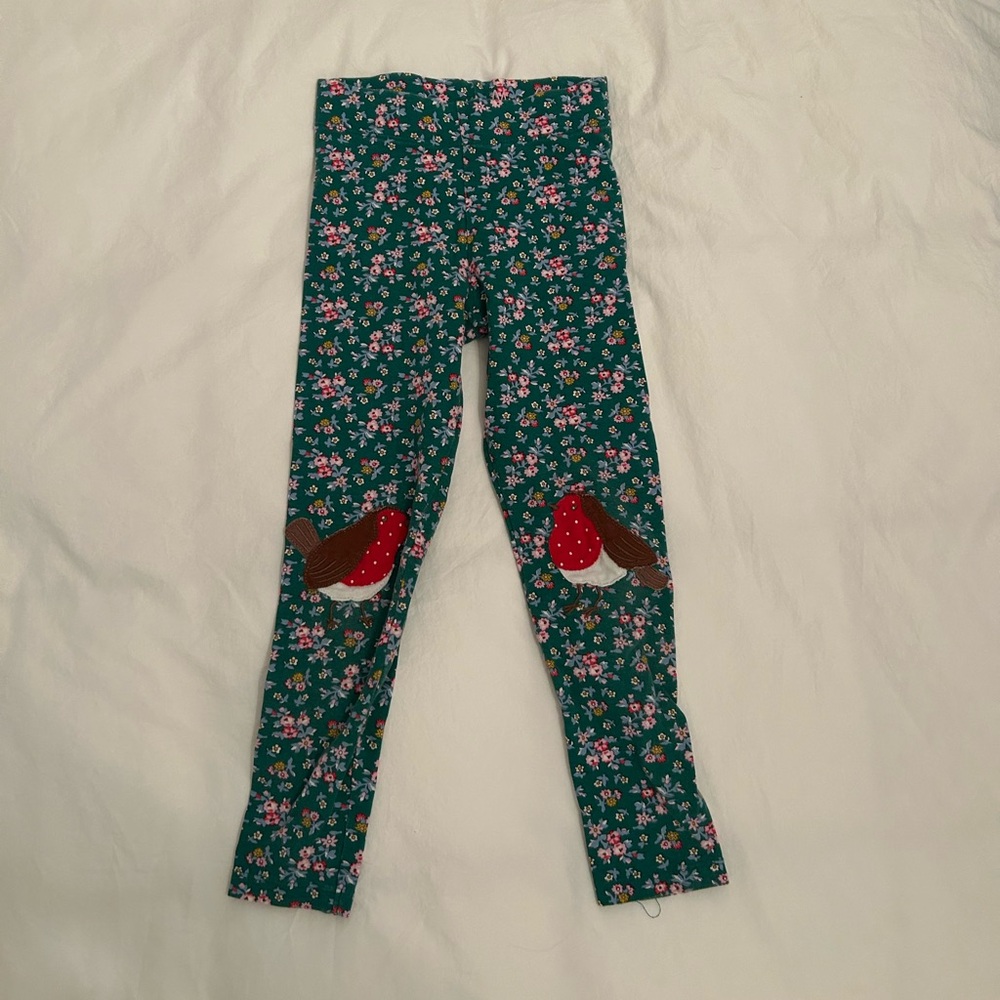 Floral Kids Leggings with Robin bird Patch